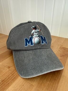 Gray Baseball MOM Cap with Batter Graphic “Jace” name